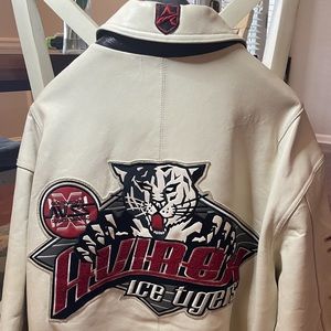 MENS AVIREX WHITE LEATHER VARSITY JACKET